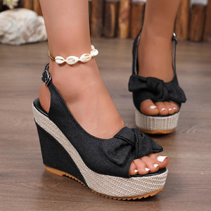 <span class=keywords><strong>Sandali</strong></span> Estivi da Donna Casual con Zeppa e Tacco a Spillo, Ciabatte con Plateau e Tomaia in Tessuto Elasticizzato Convertibile - Product Image 1