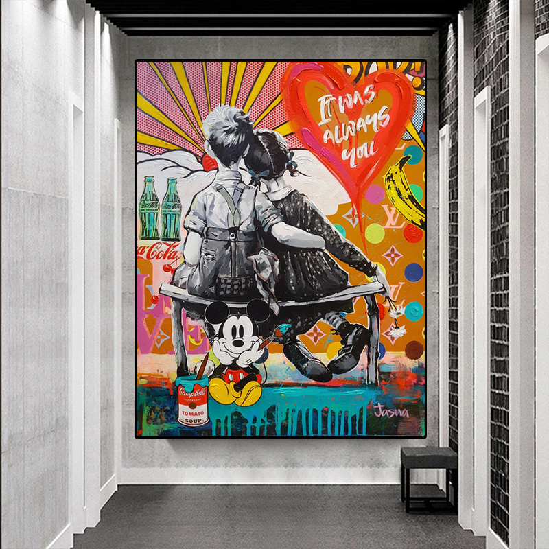 Love is Answer Boy Kiss Girl Love  Cartoon Graffiti wall Street Pictures Canvas Painting For home Decor Cuadros Living room