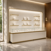 Vitrine à bijoux en verre incurvé sur mesure, cadre en métal rose doré, éclairage LED, pour magasin ou salle d'exposition