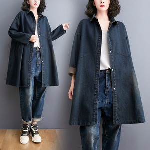 Nouvelle collection automne <span class=keywords><strong>2022</strong></span> : Manteau trench décontracté en jean pour femme, <span class=keywords><strong>grande</strong></span> taille, coupe ample, style rétro polyvalent, mi-long, pour femmes rondes, tendance - Product Image 2