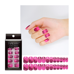 Faux ongles à presser en gros, couverture complète, rouge rose pur, 24 pièces, ABS, pré-conçus, <span class=keywords><strong>art</strong></span> des ongles avec colle - Product Image 2