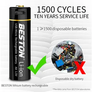 BESTON Micro USB1.5V Li-ion Rechargeable AA Battery 2800mWh For Toys