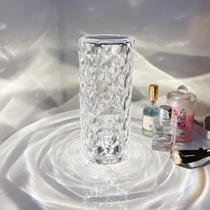 Wholesale Hot Sale Rechargeable USB Touch Crystal Acrylic Rose Shadow Effect Home Bedroom Living Room Luxury Table Lamp