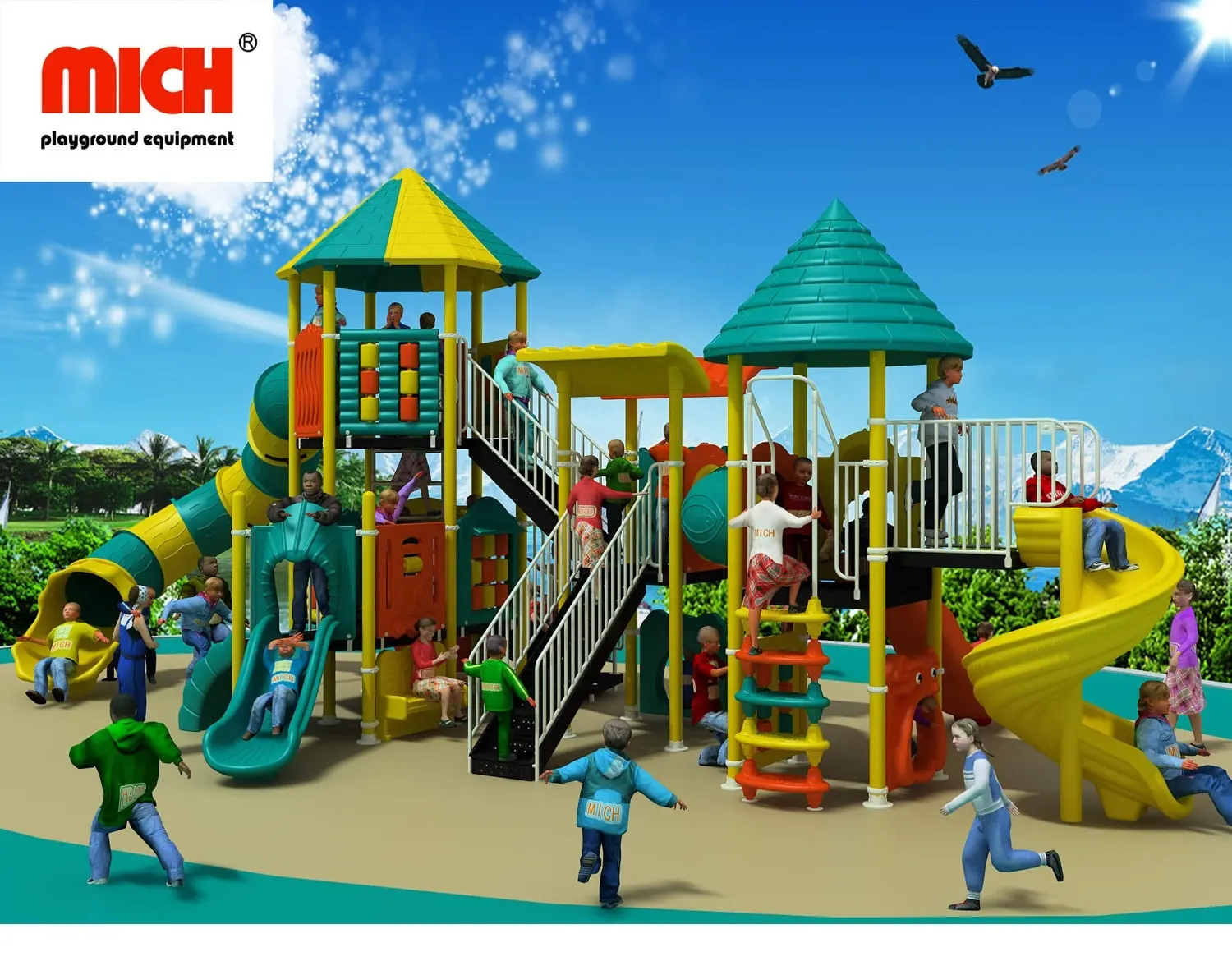 Mich Customized Large 2 Levels Children OutdoorとPlayground 6 Slides