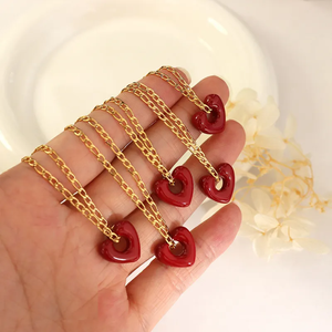 Collar con Colgante de Corazón <span class=keywords><strong>en</strong></span> Esmalte Dorado y Cobre, Estilo Moderno para Año Nuevo, Ligero, de Lujo, Simple, Combinable con Todo, Cadena Deportiva - Product Image 3