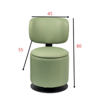 Taburete Redondo Verde con Respaldo Fijo, Giratorio 360 Grados, de Cuero PU, con Gran Espacio de Almacenamiento Interior para Dormitorio o Vestidor