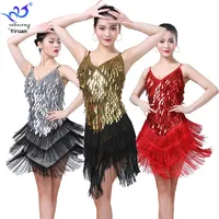 Robe de danse de salon à sequins et franges Yihuang, costumes de scène pour les compétitions de groupe, femmes, spandex/polyester