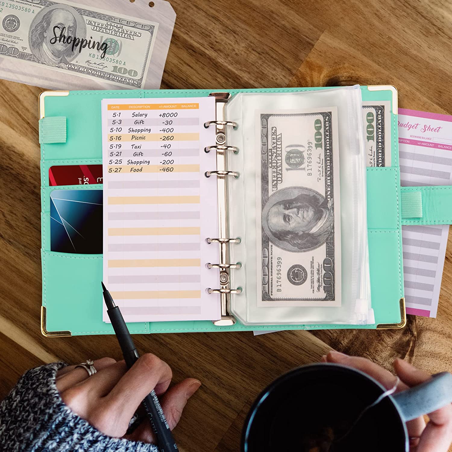 Бюджет связующего A6 бюджет вяжущего материала с застежкой-молнией конверты из высококачественной искусственной кожи деньги органайзер для наличных начинкой планировщик бюджета