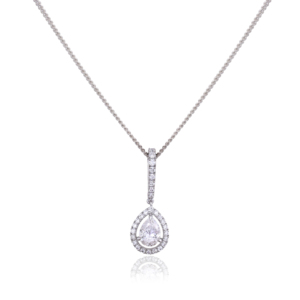 Collier pendentif en argent sterling 925 avec diamant CVD taille poire et chaîne, pendentif goutte d'eau halo en diamant de laboratoire, bijoux fins - Product Image 1