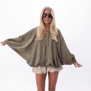 Blusa Bohemia de Gasa para Mujer con Manga Kimono, Cuello en V, Corte Holgado, Color Sólido, Top Corto, Ropa Casual de Primavera/Verano - Product Image 1