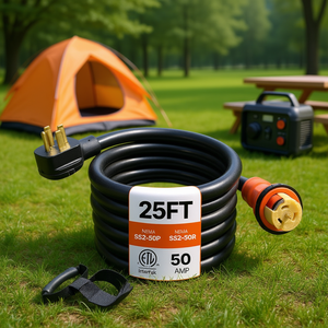 Cavo di Alimentazione da 25 Piedi 50 Ampere NEMA SS2-50P a SS2-50R, Prolunga per Generatore in Gomma Nera Certificata ETL - Product Image 2