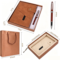 Coffret Cadeau Carnet en Cuir PU Marron Rigide avec Boucle pour Stylo et Fermeture à Pression, Boîte Cadeau de Papeterie avec Stylo pour Hommes d'Affaires