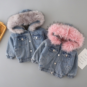 Vestiti invernali per neonati Casual con chiusura a cerniera per bambini cappotti in Denim con cappuccio caldo in pile per bambini <span class=keywords><strong>Jeans</strong></span> giacche per ragazze - Product Image 1
