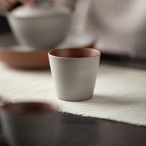 Guanlan Retro Coarse Pottery <b>Teacup</b> Single Cup Grey Glaze Cylinder Shape Kung Fu Tea Set Home Use Individual Master Cup - Product Image 5