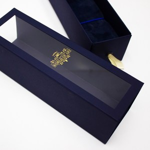 Wholesale Custom Logo <b>Small</b> Dark Blue Jewelry <b>Slide</b> Drawer Box Self Assembly Paper Gift Box with Window - Product Image 2
