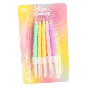 Colored Coconut Wax Tapered Birthday Party <b>Candles</b> with Colorful Suction Card Packaging 10 Packs - Product Image 1