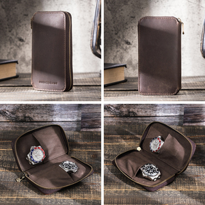 Handmade Full-grain Cowhide Suede <b>Watch</b> Storage Box Optimal Square Family Storage <b>Case</b> Couples Two-Pack <b>Watch</b> Bag - Product Image 3