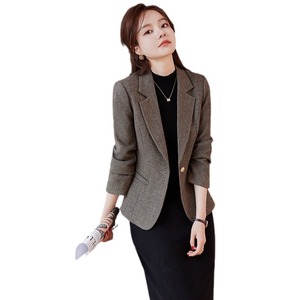 Womens <b>Wool</b> Blazer Slim Fit Short Style Grey Yellowish Brown Casual Elegant Autumn Winter - Product Image 5
