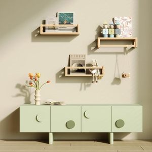 Wooden Wall Mounted <b>Shelf</b> 3 Tier Rectangle <b>Pine</b> Natural Color Durable Home Storage Organization - Product Image 2