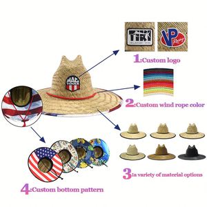 Chapeau de paille naturel personnalisé avec logo pour homme et femme, chapeau de soleil à large bord pour la pêche, le surf, l'été, chapeau de sauveteur, chapeau de plage en paille pour homme - Product Image 4