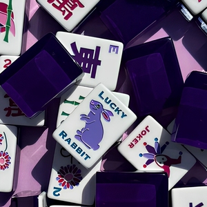 Jeu de Mahjong américain 160 tuiles en acrylique violet, motif Lapin Porte-Bonheur, gravé, 1 couche, style <span class=keywords><strong>casino</strong></span>, moderne, durable et portable - Product Image 3