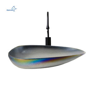 حوض وحدة تحكم سيراميك بتأثير قوس قزح حرفي مطلي بالكهرباء بألوان متدرجة وشكل معماري منحوت - Product Image 2