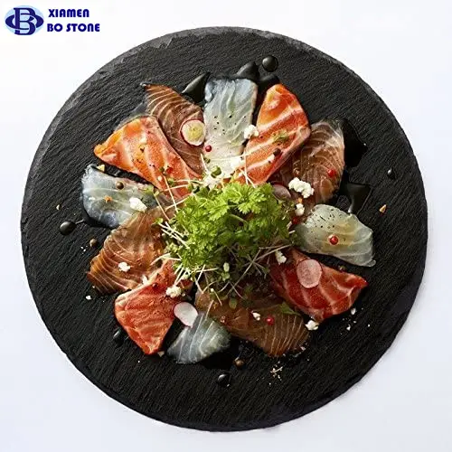 Bộ 4 Đĩa Sushi, Khay Phục Vụ Phẳng Đá Phiến Tròn 30Cm (12 In) Đĩa Pho Mát Đá Đen