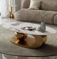 Nodric Table basse de luxe moderne plateau en marbre ardoise avec cadre en acier inoxydable doré doré pour meubles de salon