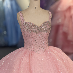 Vestido de Quinceañera Rosa Dy20302, con Apliques, de Chifón Brillante, Largo hasta el Suelo, Estilo Princesa, Antiestático - Product Image 5