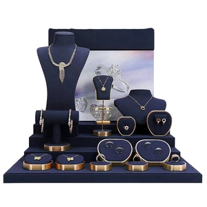 Expositor de Joyería de Moda al por Mayor DOC con Set de Exhibición de Anillos, Colgantes y Pendientes de Microfibra Azul, Modelo DOC1219-02 - Product Image 1
