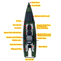 Kayak de Pêche Yak Outdoors 4m Skiff 13 Pieds avec Pédalier à Double Hélice, Kayak de Mer en PE pour Utilisation en Rivière, 2 Personnes pour le Surf