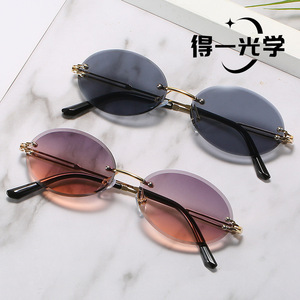 Frameless Oval <b>Sunglasses</b> Metal Frame Pc Lens Uv400 Unisex Sun Protection For Outings Parties - Product Image 2