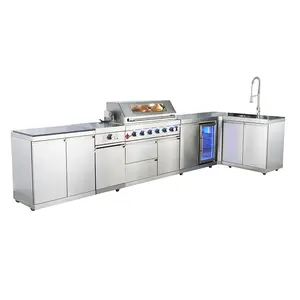 Full Set Large BBQ Grill Kitchen Outdoor Stainless Steel Modular BBQ Kitchen Island With Sink Cabinet