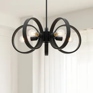 Industrial Pendant Ceiling Lighting Indoor Black Chandelier Light Decorative 5 Light Modern with LED Bulb