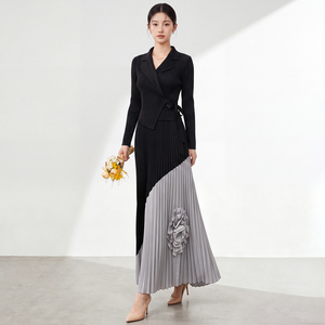 Women's Eco-Friendly Vintage Elegant Floor-Length Plus Size <b>Dress</b> Woven Pleated Ruffles Beading V-Neck Belt Anti-Wrinkle Color - Product Image 3