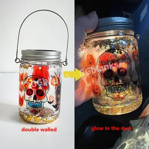 USA Gudang Sublimasi 11Oz Dinding Ganda Salju Globe Kaca Surya Mason Jar Bersinar Dalam Gelap Pra Dibor Snowglobe Bir Kaca