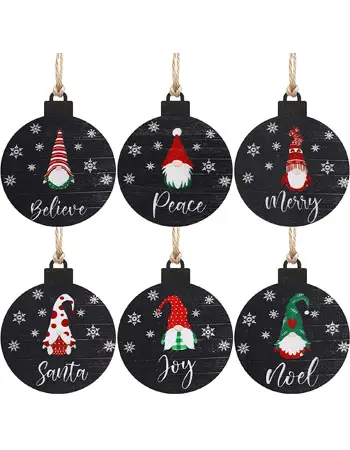 Christmas Ornaments Hanging Woodwork Round Festive Decor Ornaments With String For Christmas Tree (Black)