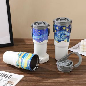 Vaso Térmico <span class=keywords><strong>de</strong></span> Acero Inoxidable con Aislamiento al Vacío, Estilo Pintura al Óleo <span class=keywords><strong>de</strong></span> Van Gogh, para Estudiantes, Gran Capacidad, con Asa, Resistente al Hielo - Product Image 2