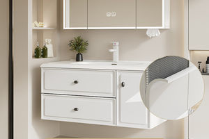 Lavabo integrado de cerámica de estilo minimalista moderno, color blanco leche, para baño - Product Image 6