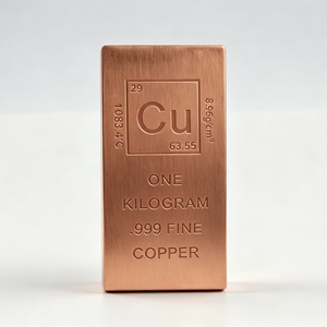 Lingot de cuivre fin .999 d'un kilogramme, élément Cu gravé, lingot de cuivre brillant, spécimen métallique pour collection, collection de lingots. - Product Image 3
