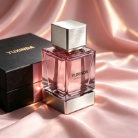 Flacon de parfum carré vintage haut de gamme en verre transparent avec bouchon argenté, flacon pulvérisateur vide, logo personnalisé, boîte cadeau personnalisée