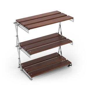 Étagère de rangement pliable en bois pour l'extérieur, table rectangulaire multi-niveaux en acier inoxydable pour le camping et l'extérieur - Product Image 2