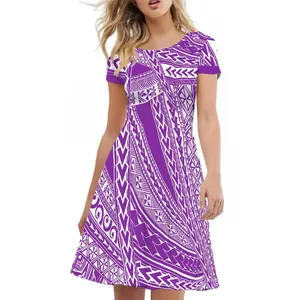 Purple Polynesian Tribal Clothing Print On Demand Girl Beach Short Dress With Factory latest Banquet Dress Formal Occasion Skirt