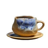 MSH Tasse à café vintage irrégulière avec transmutation en grès rétro avec logo personnalisé avec soucoupe