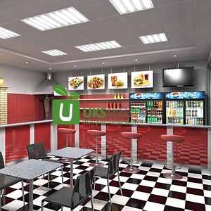 Comptoir <span class=keywords><strong>d</strong></span>'exposition en forme de L rouge personnalisé pour les magasins de restauration rapide, meubles en acier inoxydable pour les magasins de nourriture, design de <span class=keywords><strong>magasin</strong></span> de restauration - Product Image 5