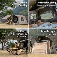 Tente de camping rapide à monter avec auvent intégré – Kit d'équipement de camping extérieur extra-large en tissu Oxford, protection UV, toutes saisons, 3000 mm