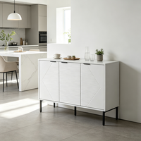 Buffet moderne à 3 portes, portes cannelées géométriques, pieds en métal noir, credenza en bois clair pour salon, salle à manger, entrée