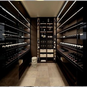 أثاث منزلي سليملاين ، قبو نبيذ زجاجي بزاوية مع إضاءة للاستخدام تحت الدرج في غرفة المعيشة - Product Image 2