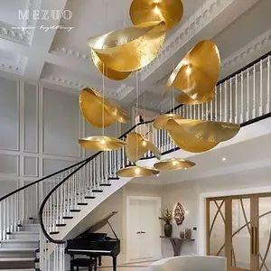 Creative Personality Handmade Brass Lotus Leaf Modern Pendant Light Hotel Hall Living Room Art Simple Style Chandelier