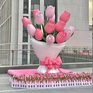 Customized Commercial Fiberglass Sculpture Colorful Large Outdoor Flowers Resin Sculpture Mall Indoor Plant Model Ornaments